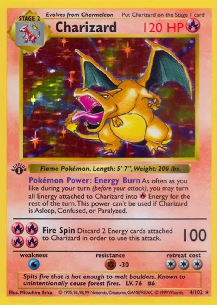 Vintage First Edition Charizard Pokémon TCG card collectible